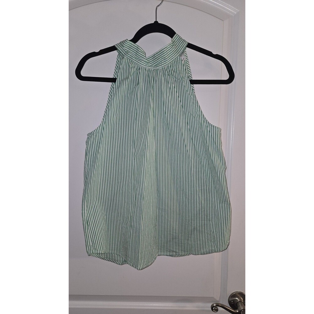 J. Crew Collection Green white Striped Halter Top Sleeveless Tie Neck Sz 2